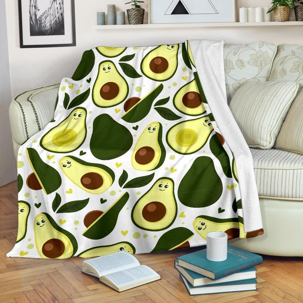 Avocado Pattern Print Design White Fleece Blanket