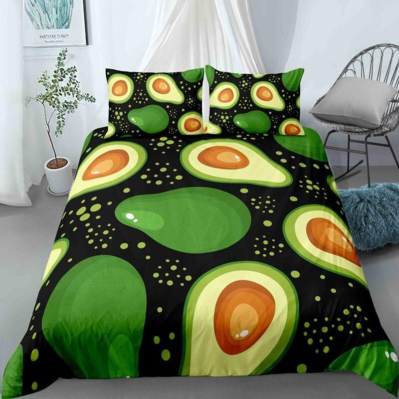 Avocado Patterns Black Background Bedding Set