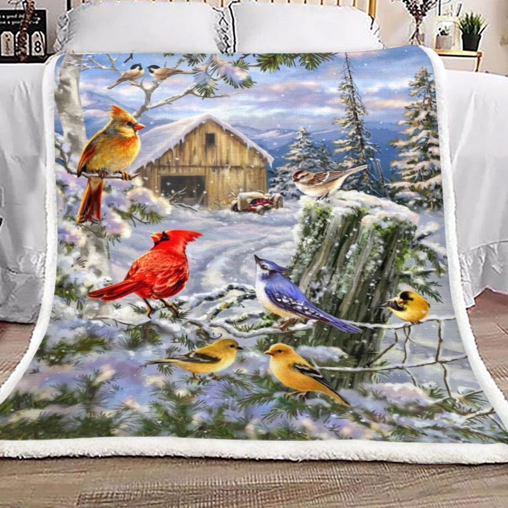 Awesome Birds Cardinal Sherpa Fleece Blanket