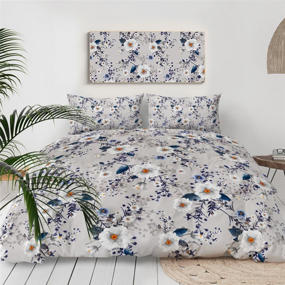 Awesome Grey Floral Background Bedding Set