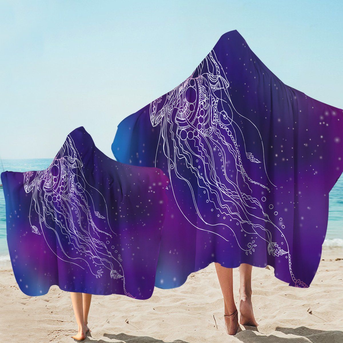 Awesome Jellyfish Purplish Printed Hooded Towel