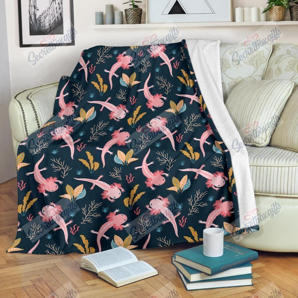 Axolotl Black Pattern Fleece Blanket