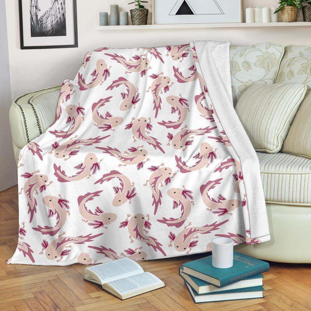 Axolotl White Sherpa Fleece Blanket