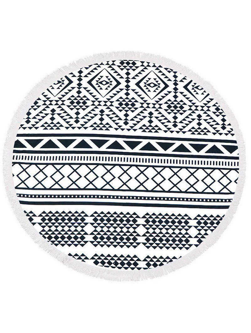 Aztec Black And White Round Beach Towel