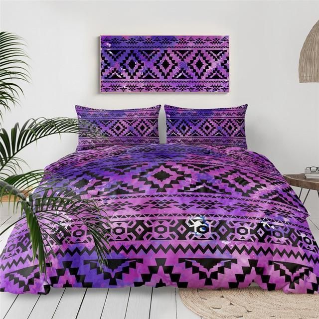 Aztec Geometric Purple And Black Bedding Set
