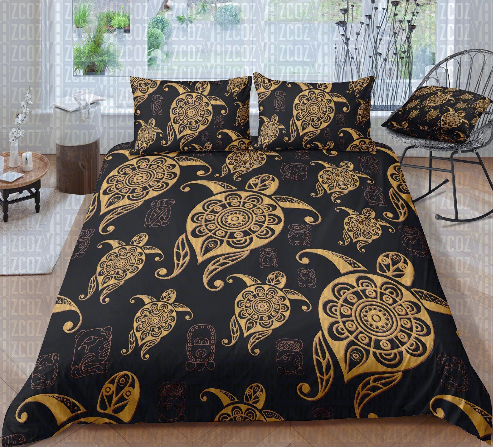 Aztec Turtles Black Bedding Set