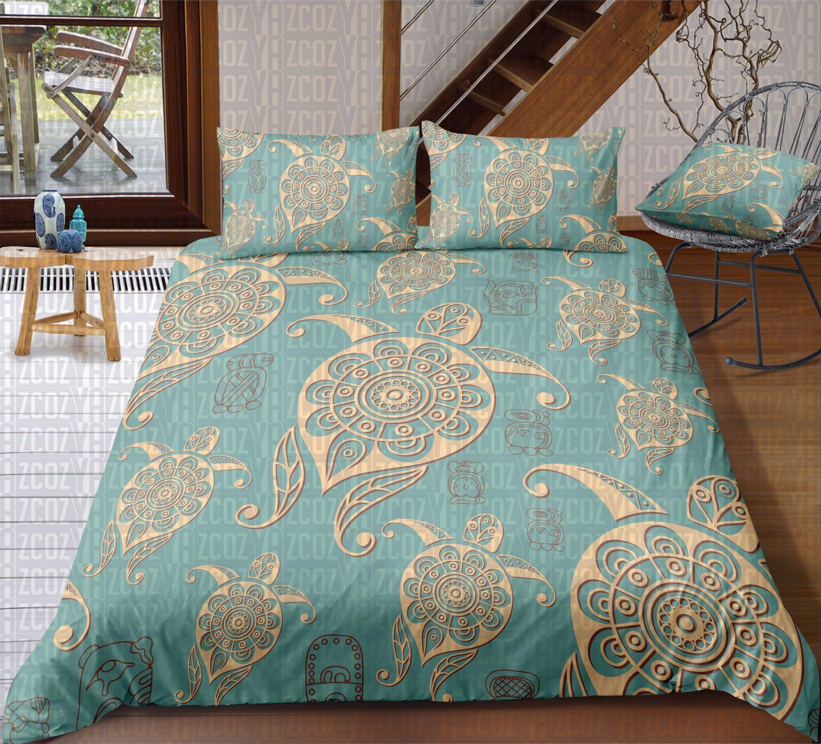 Aztec Turtles Turquoise Bedding Set