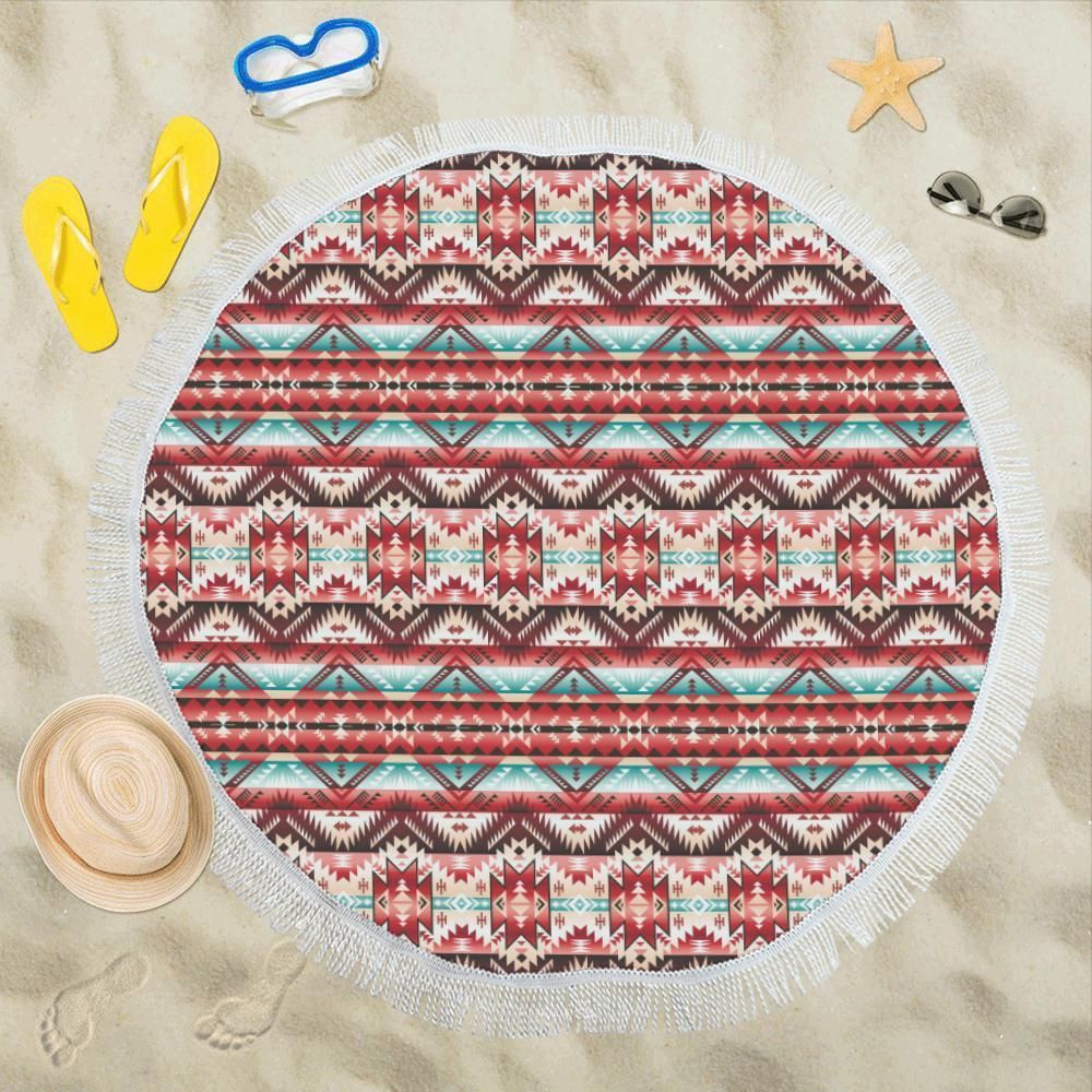 Aztec Western Style Print Pattern Round Beach Towel