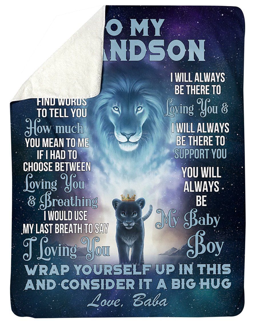 Baba To Grandson Customized Name Lion Always Be There To Love You Fleece Blanket Sherpa Blanket