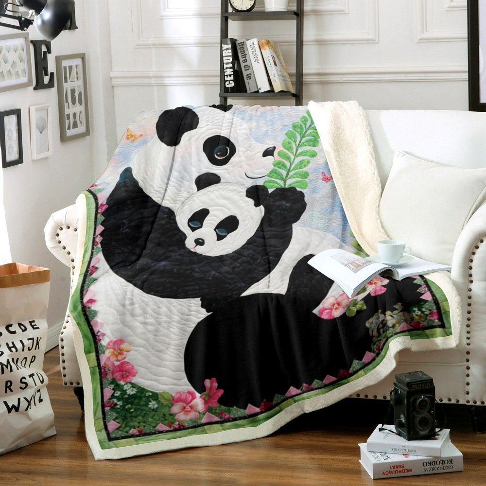 Baby And Mother Panda Sherpa Fleece Blanket