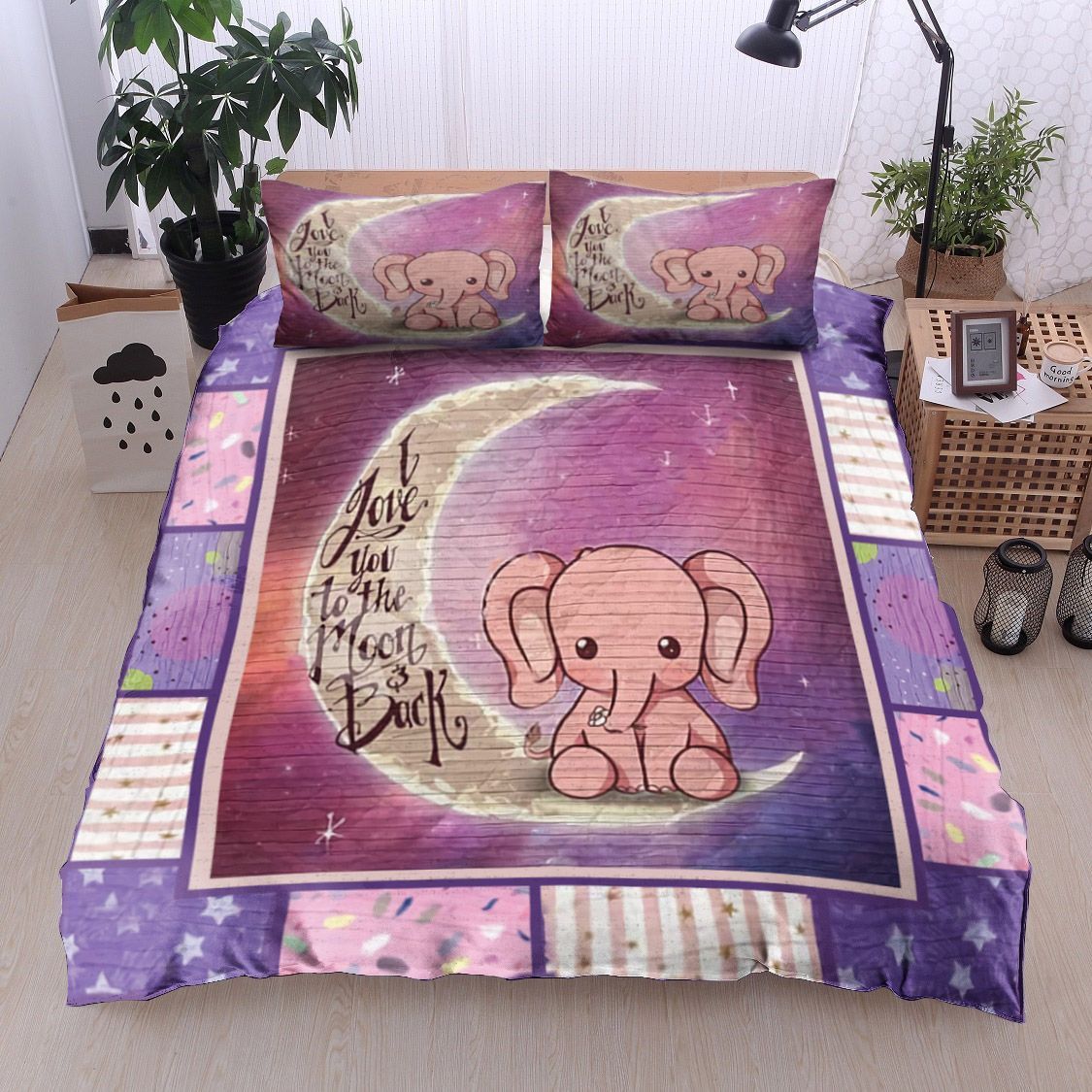 Baby Elephant At The Moon Bedding Set
