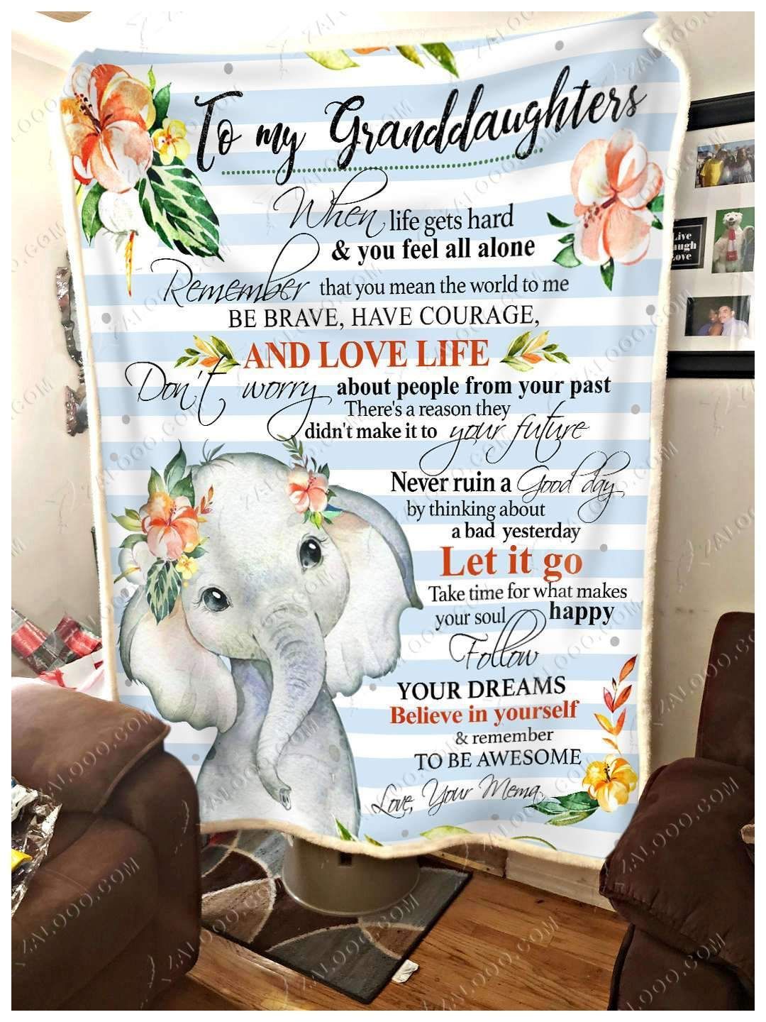 Baby Elephant Granddaughter Mema Remember To Be Awesome Sherpa Fleece Blanket