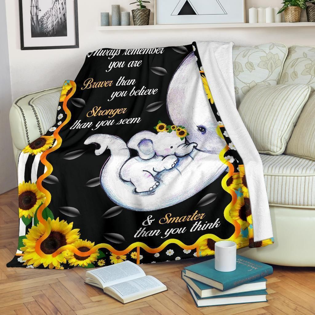 Baby Elephant You Are Braver Stronger Smarter Printed Fleece Blanket