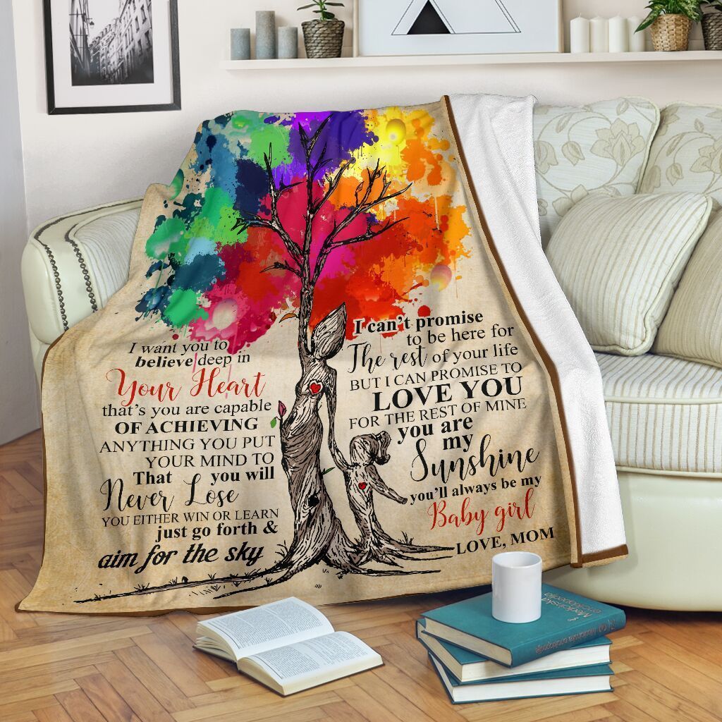 Baby Girl And Mom Colorful Tree Sherpa Fleece Blanket