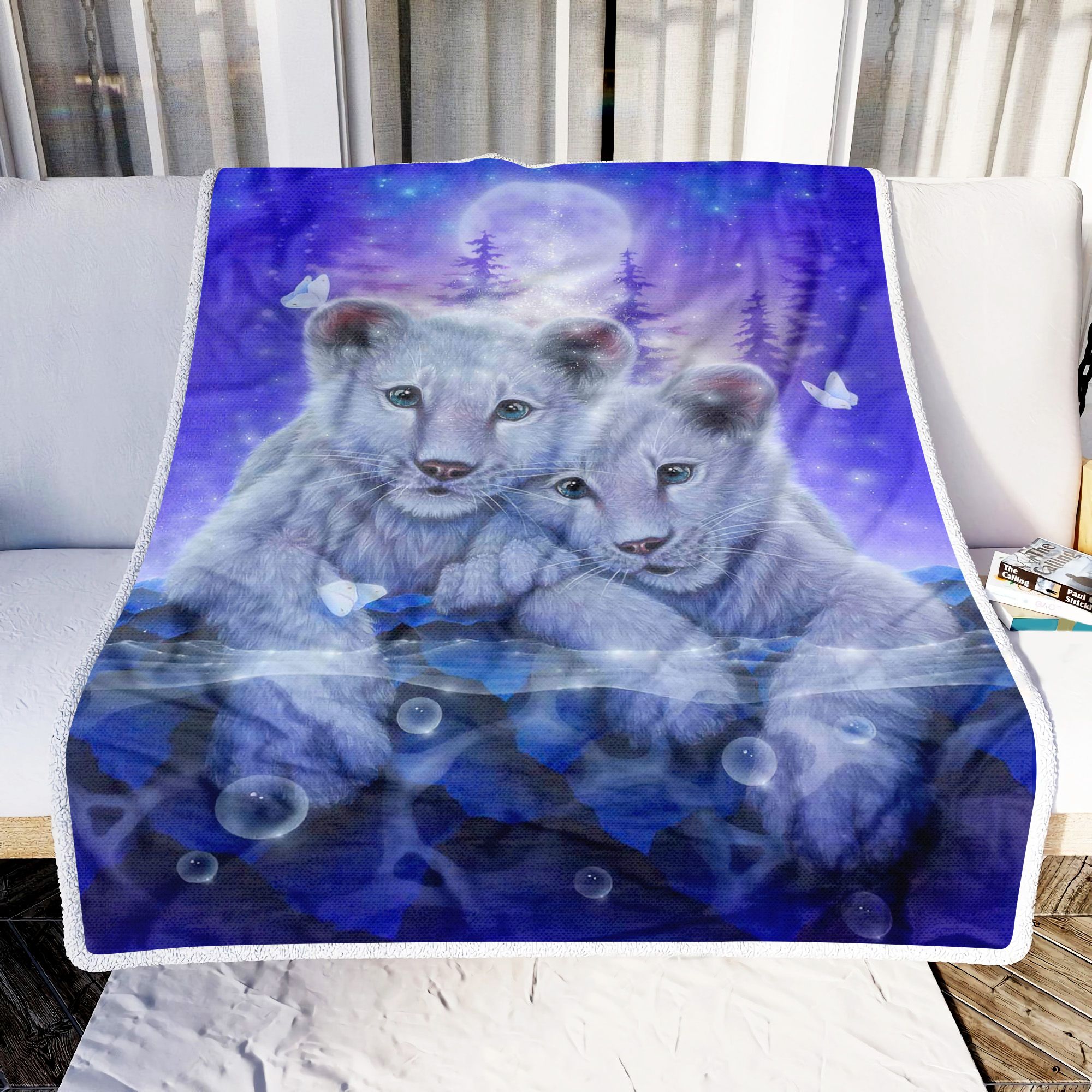 Baby Lion Moon Art Fleece Blanket