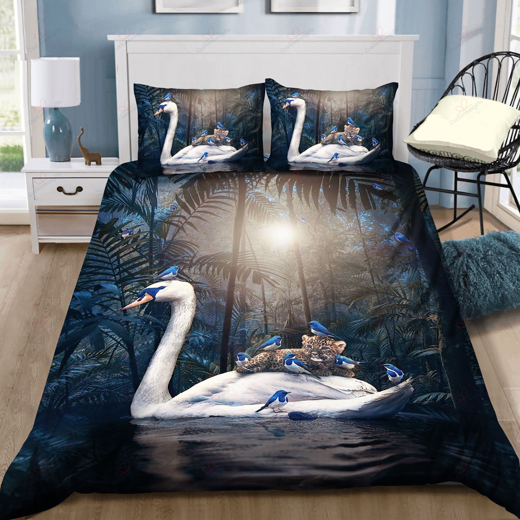 Baby Panther And Bird In The Forest Bedding Set