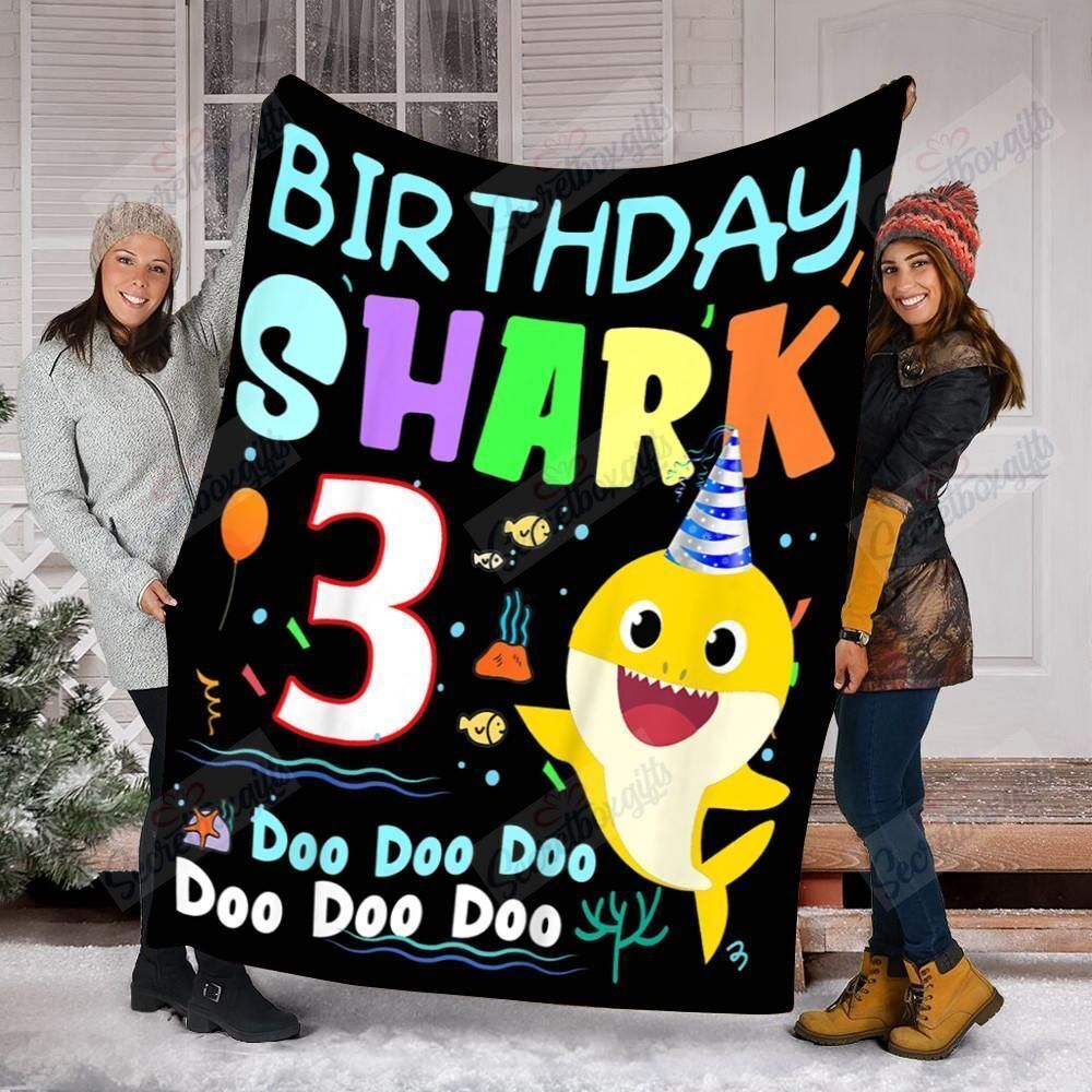Baby Shark 3 Years Old 3Rd Birthday Doo Doo Fleece Blanket
