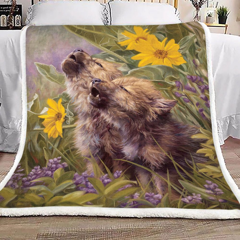 Baby Wolves Howling Sherpa Fleece Blanket