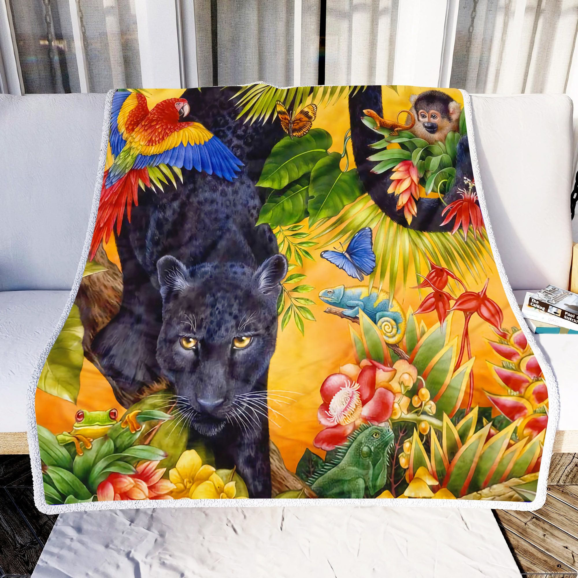 Back Jaguar Jungle Fleece Blanket