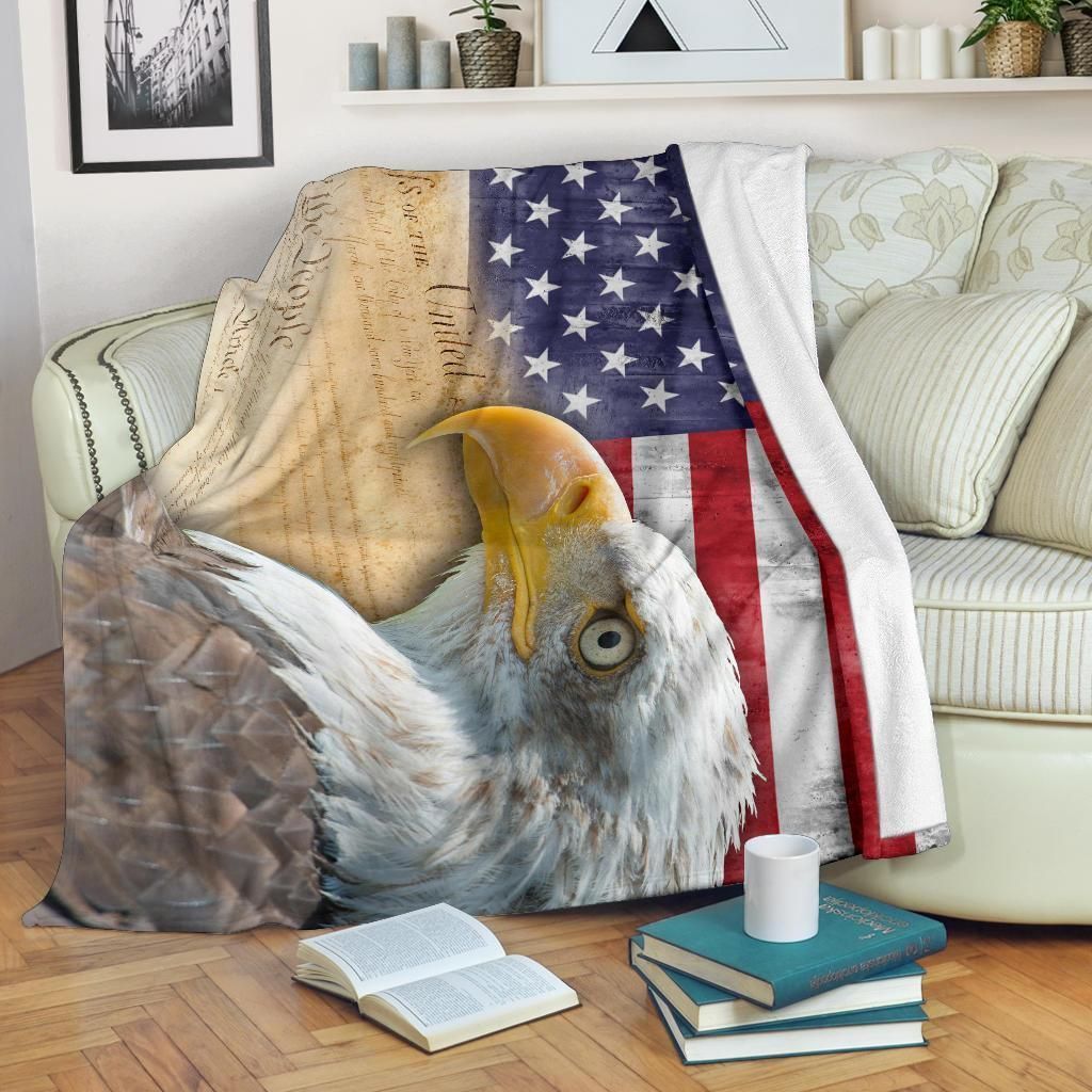 Bald Eagle American Flag Printed Fleece Blanket