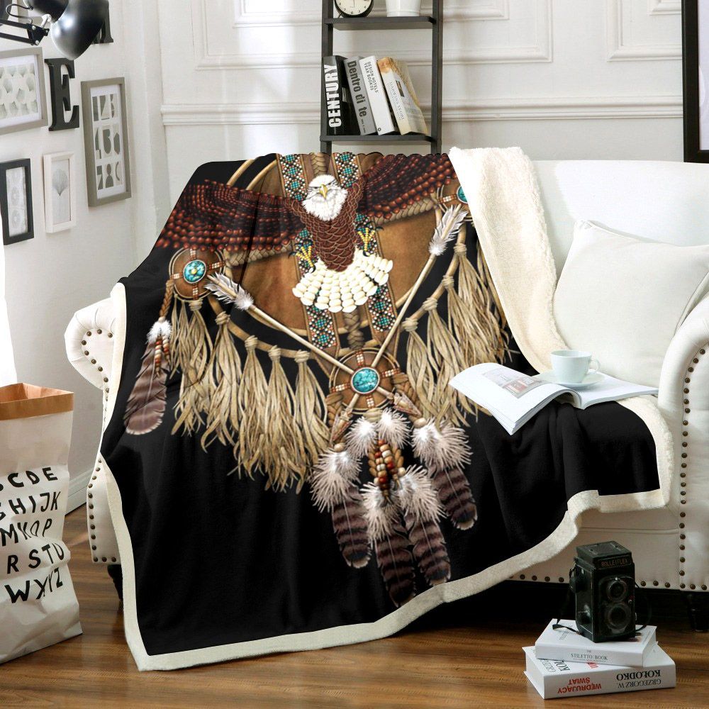 Bald Eagle Native American Mandala Sherpa Fleece Blanket