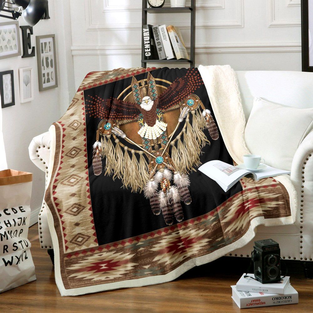 Bald Eagle Native American Mandala Sherpa Fleece Blanket