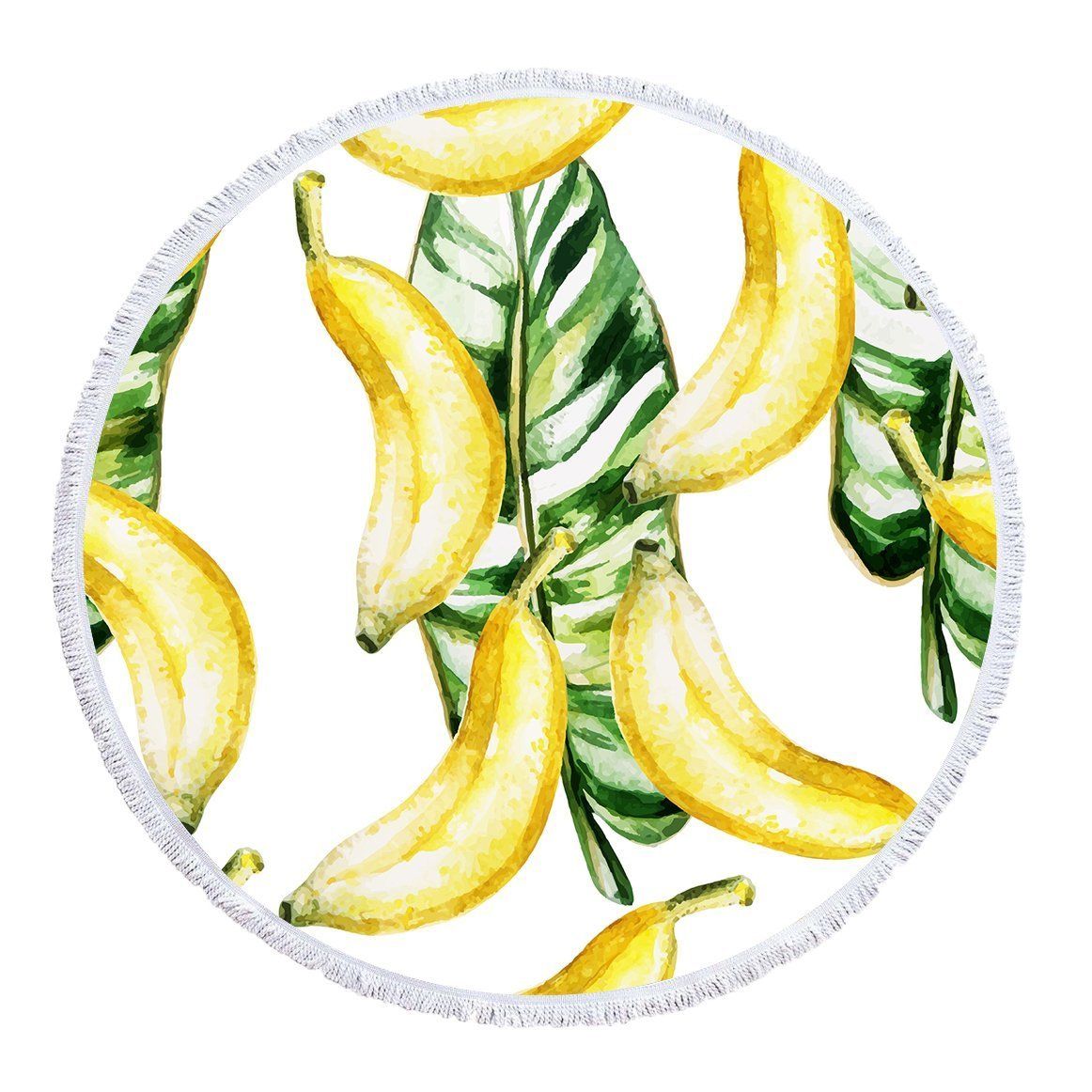Banana And Green Leaves Art Printed Round Beach Towel