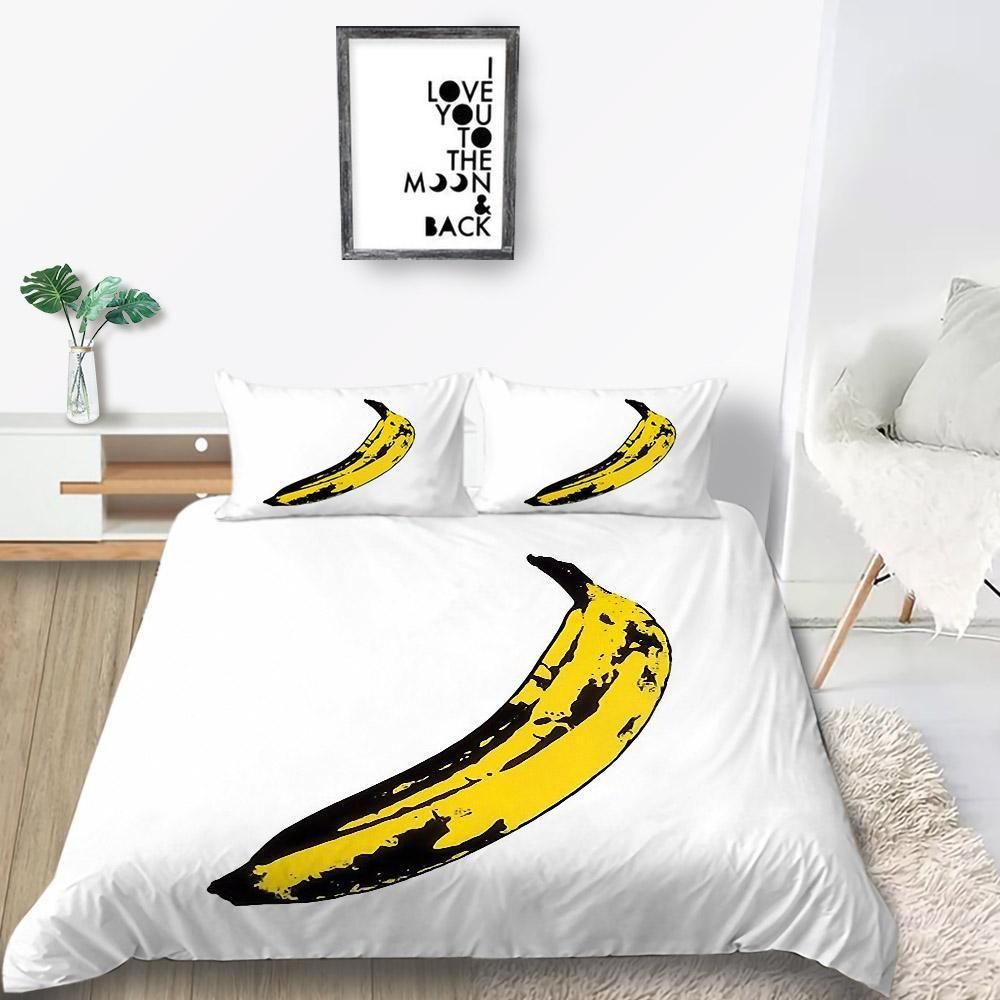 Banana Artistic White Printed Bedding Set