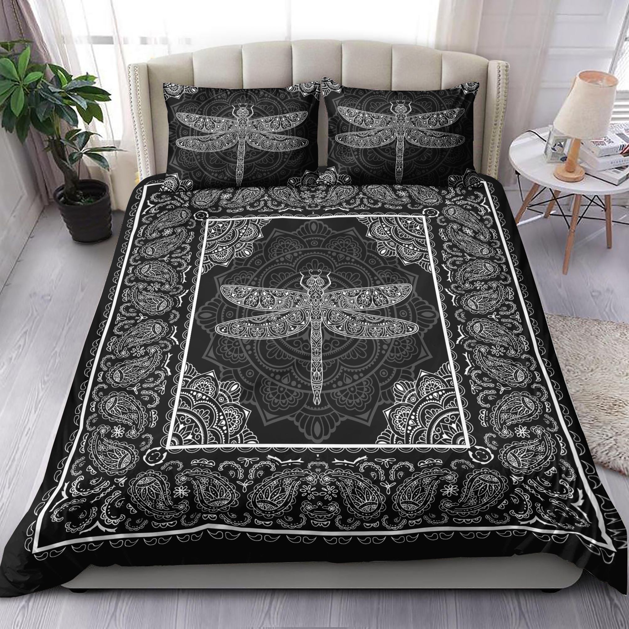 Bandana Dragonfly Black And White Bedding Set