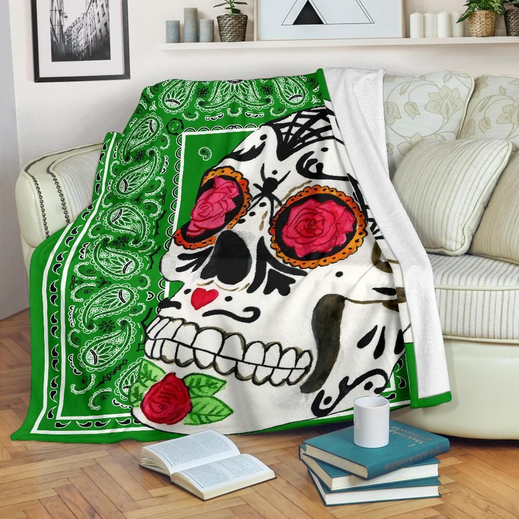 Bandana Sugar Skull Sherpa Fleece Blanket