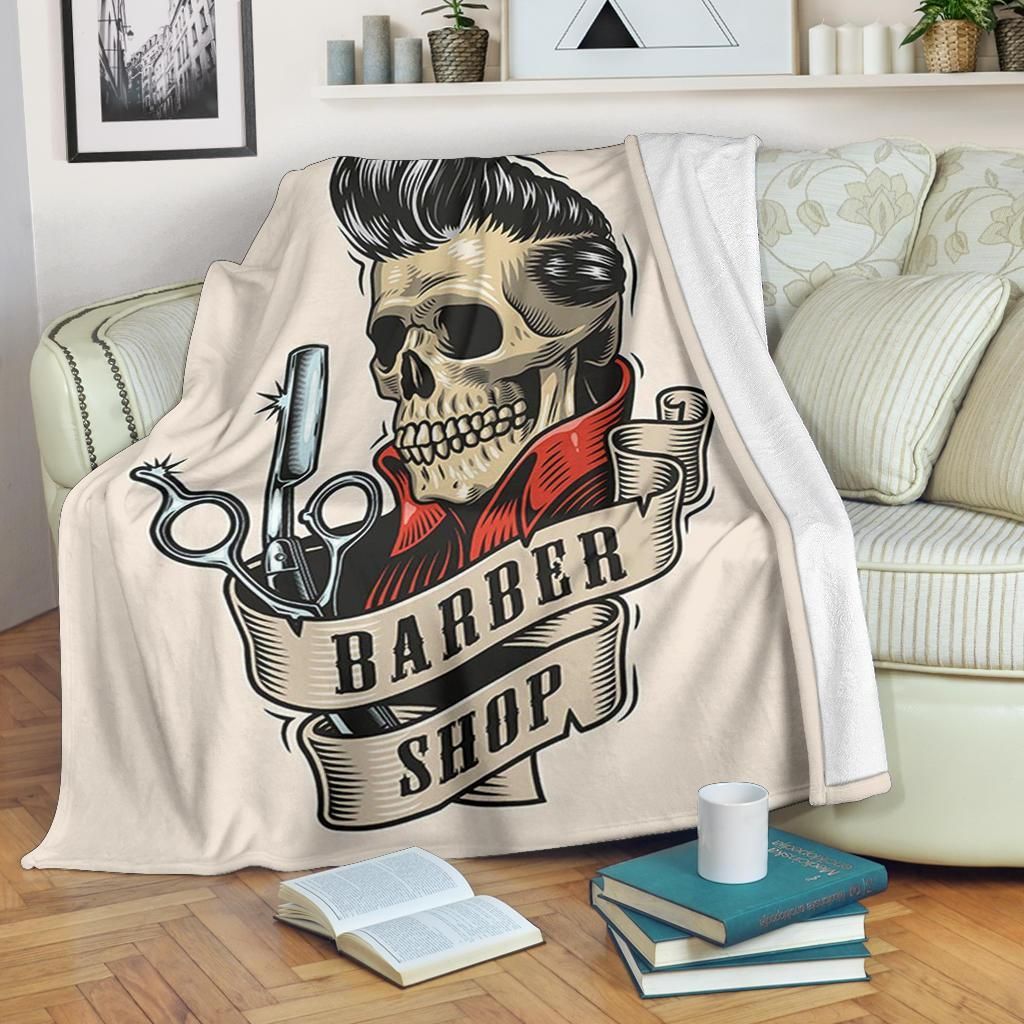 Barber Shop Skull Sherpa Fleece Blanket