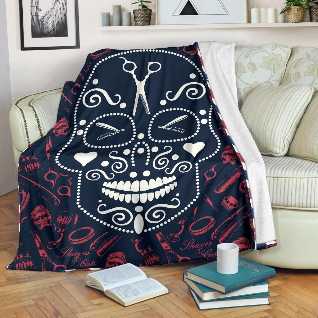 Barber Skull Sherpa Fleece Blanket
