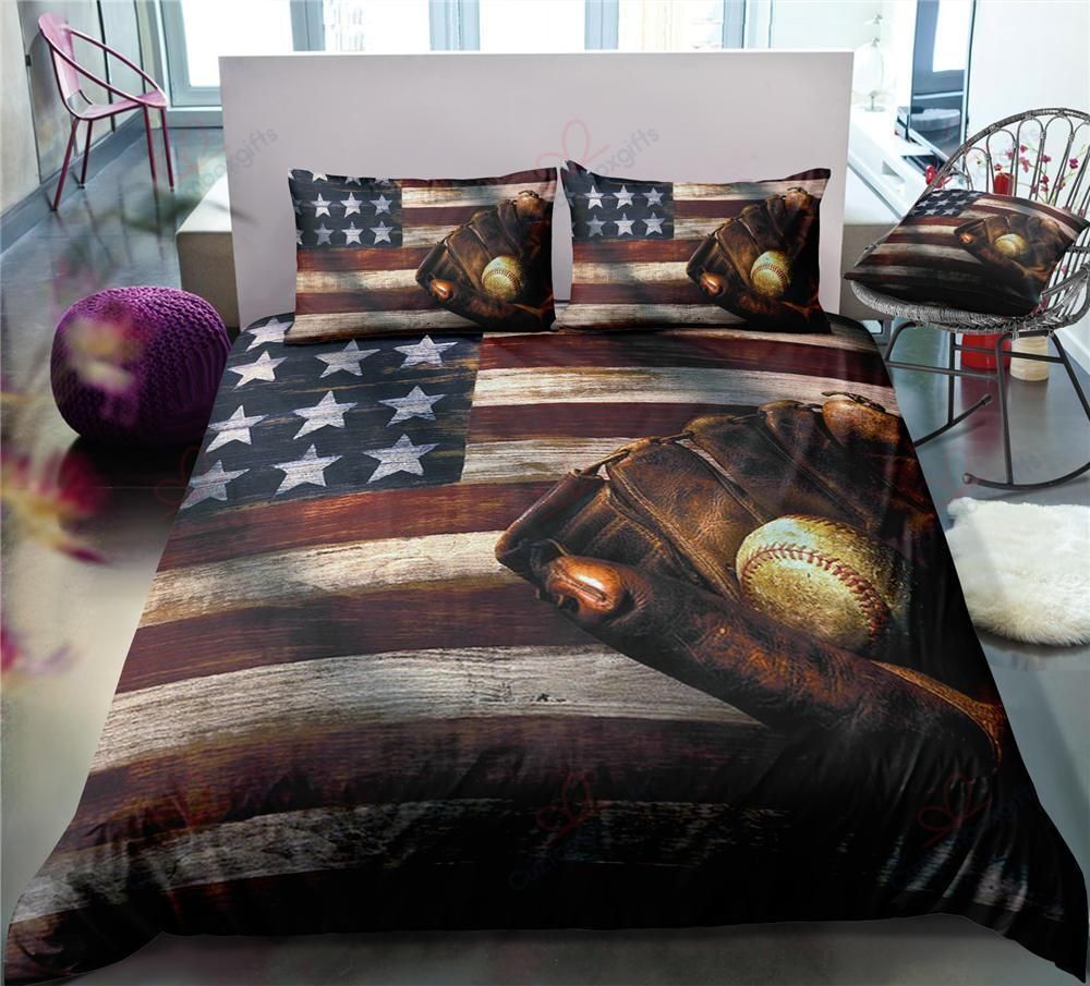 Baseball American Flag Ancient Bedding Set