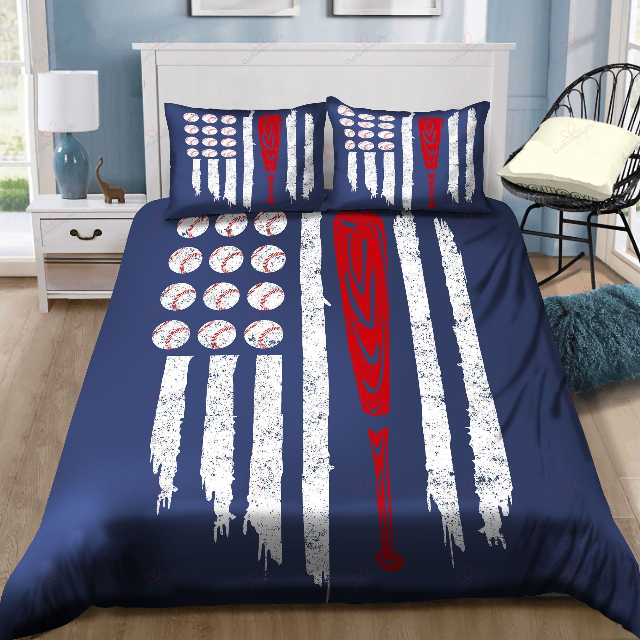 Baseball American Flag Bedding Set