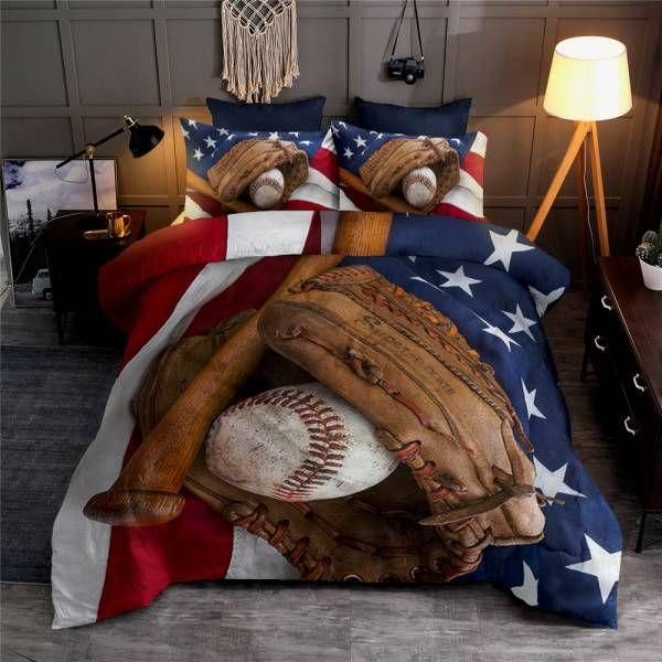 Baseball And US Flag Printed Bedding Set