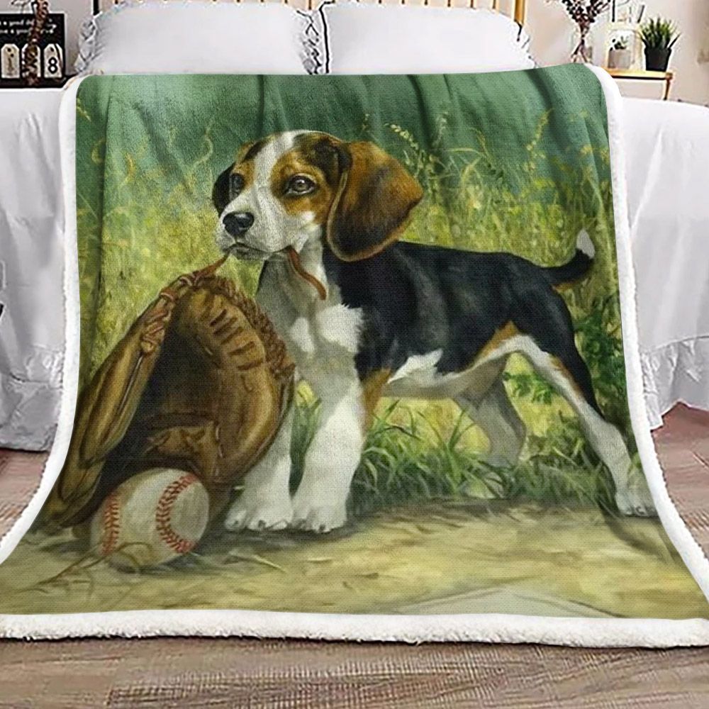 Baseball Beagle Puppy Sherpa Fleece Blanket