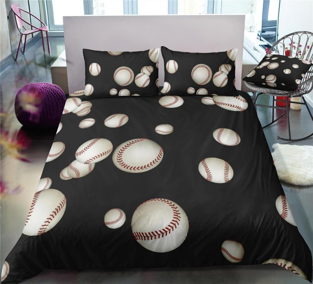 Baseball Black Printed Bedding Set