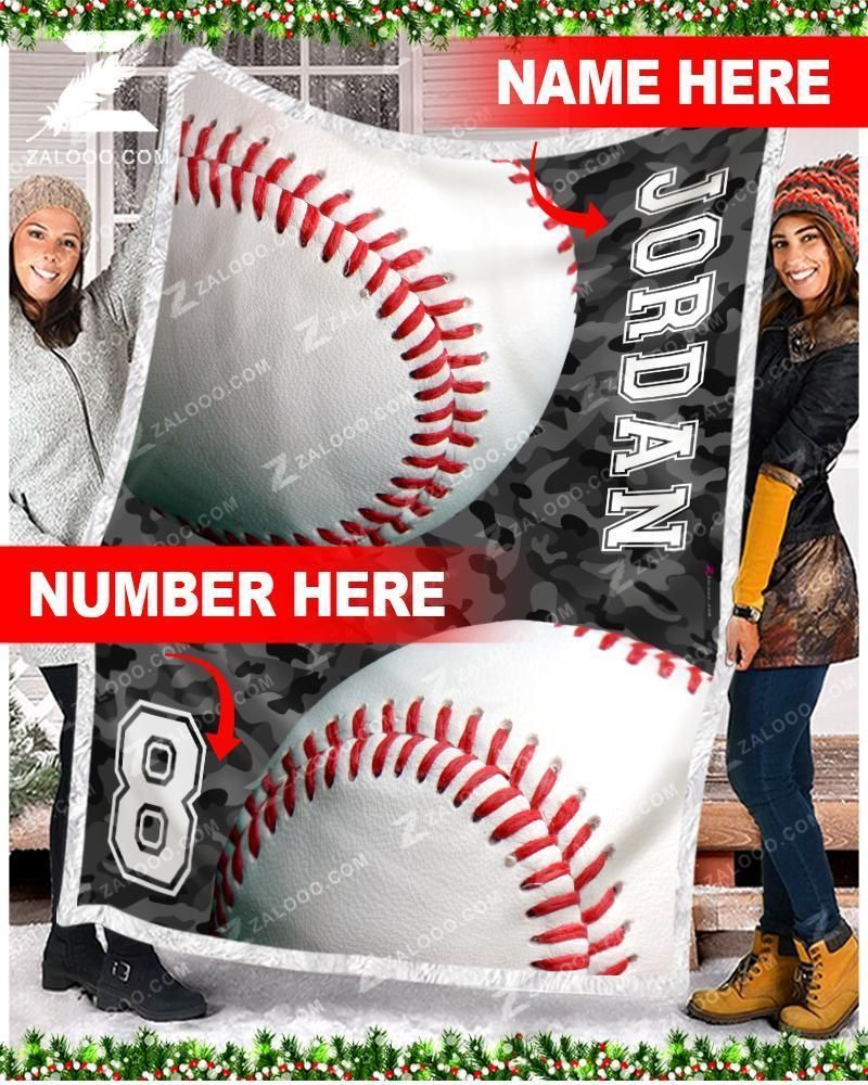Baseball Camo Custom Text Name Number Fleece Blanket