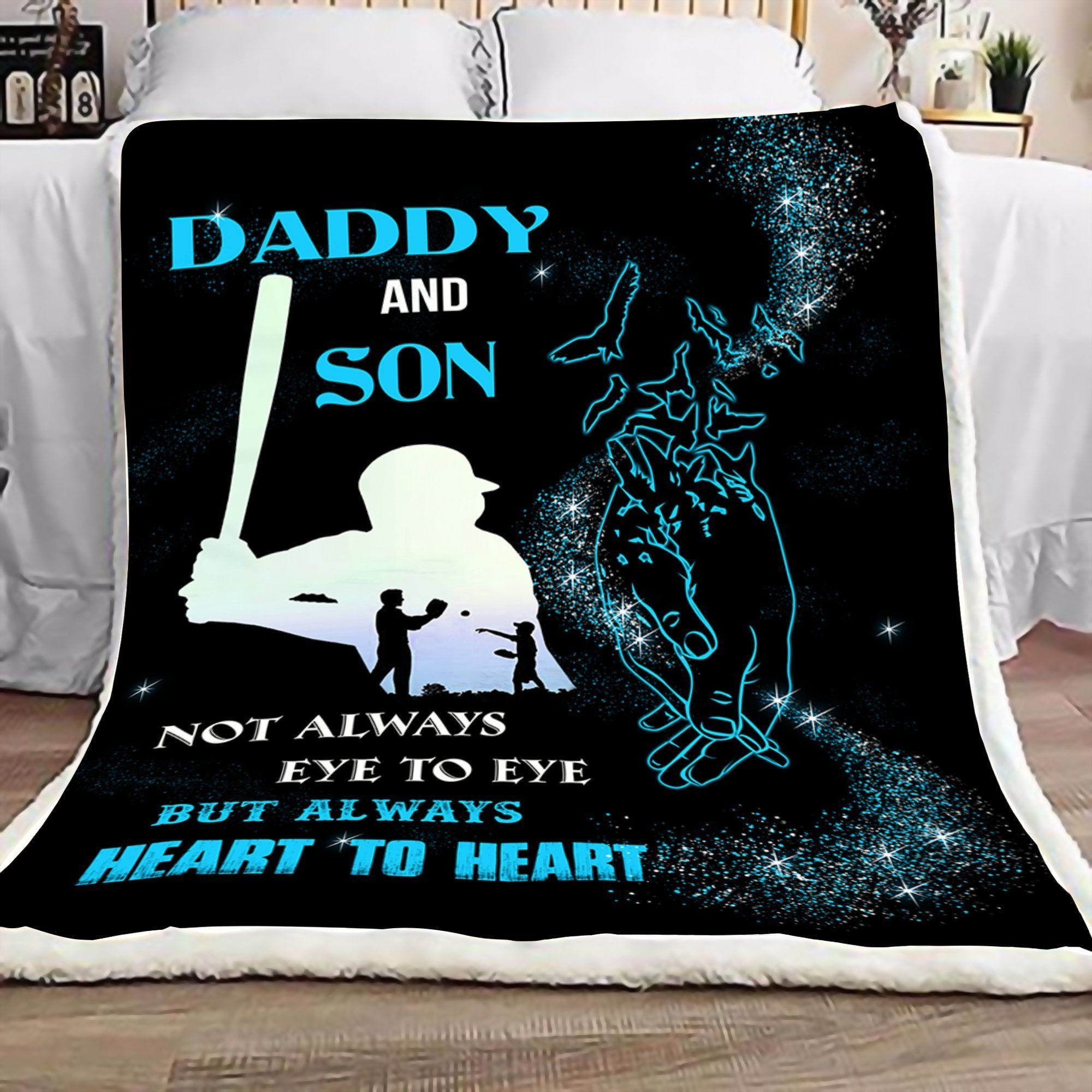 Baseball Dad And Son Always Eye To Eye Sherpa Fleece Blanket