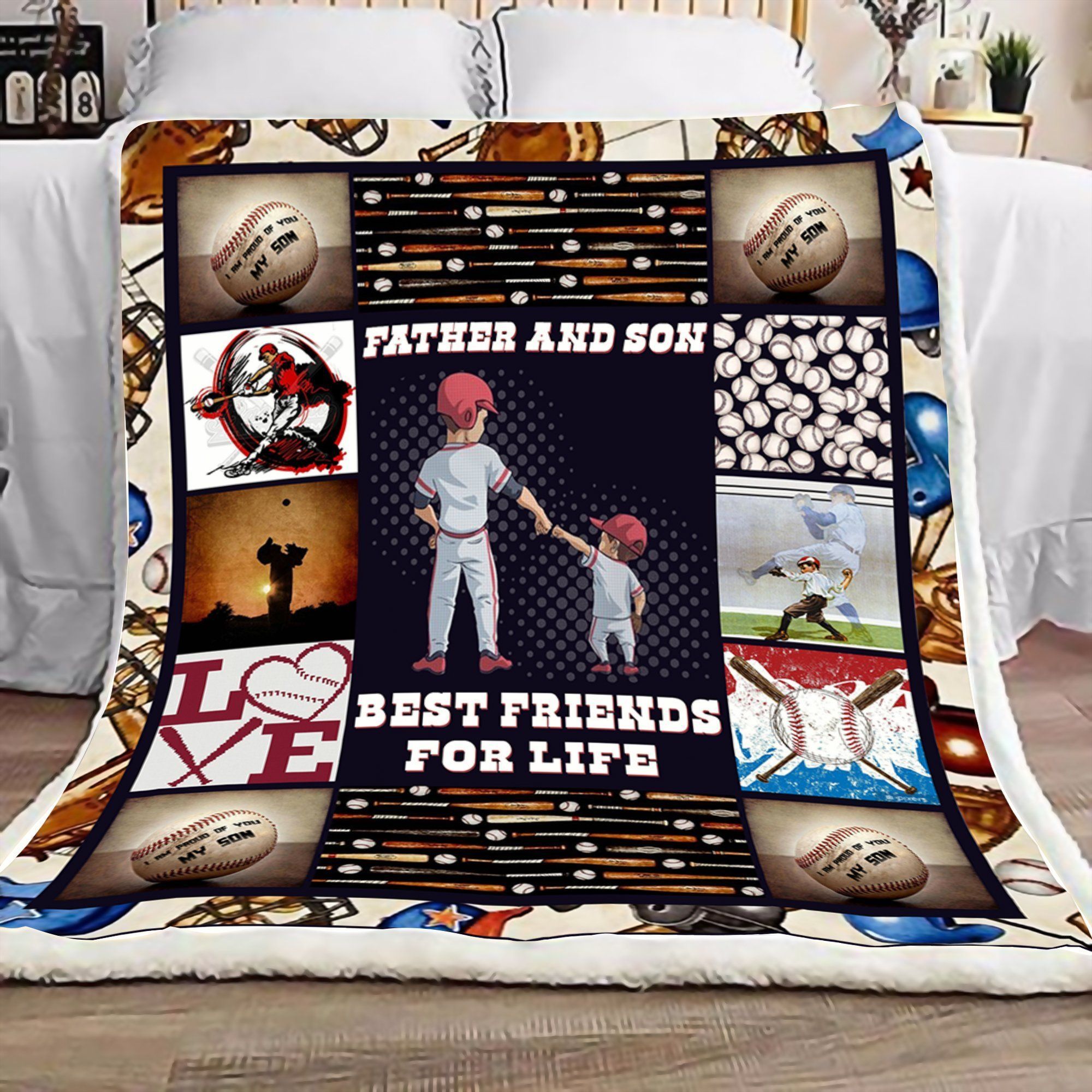Baseball Farther And Son Sherpa Fleece Blanket