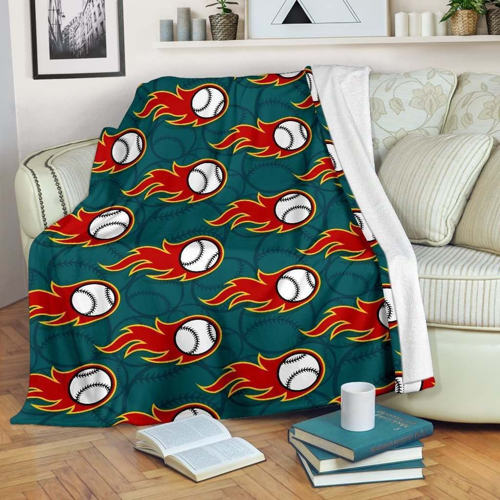 Baseball Fire Sherpa Fleece Blanket