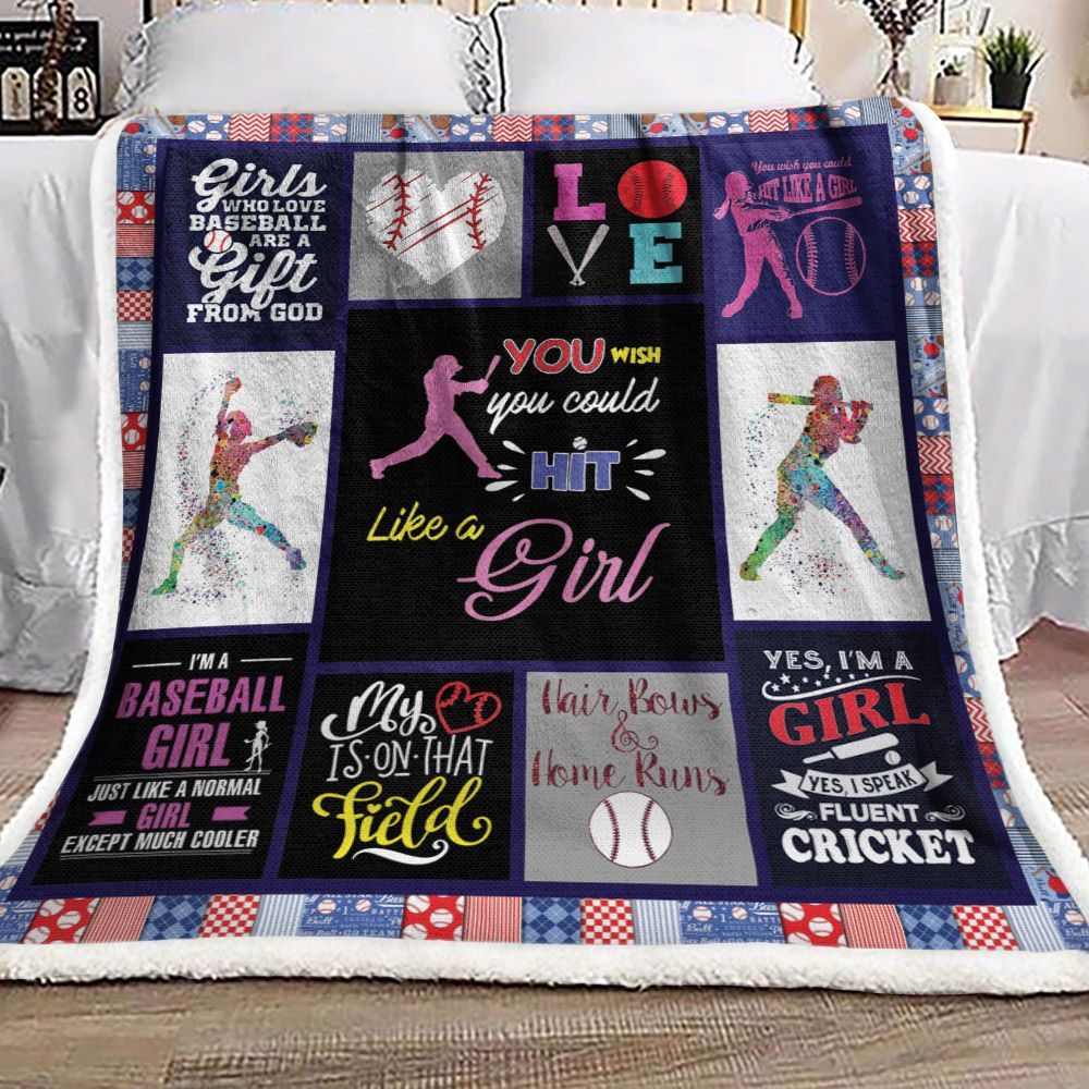 Baseball Girl Sherpa Fleece Blanket