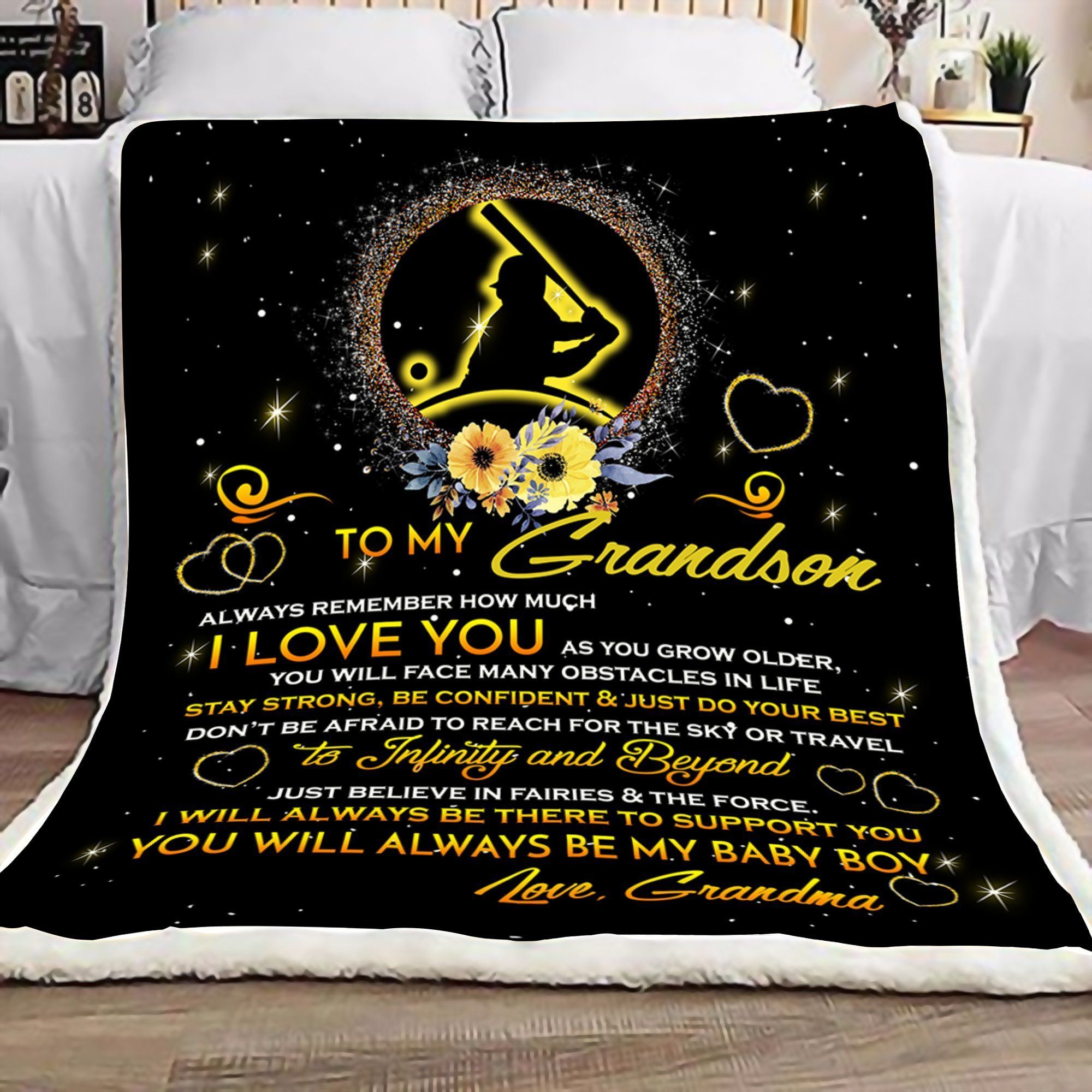 Baseball Grandma To Grandson Sherpa Fleece Blanket