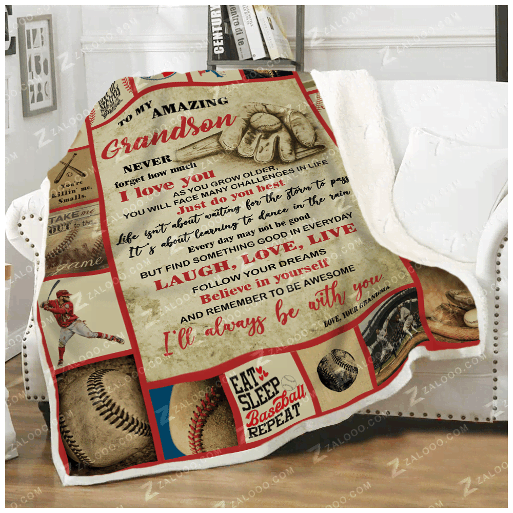 Baseball Grandson Sherpa Fleece Blanket
