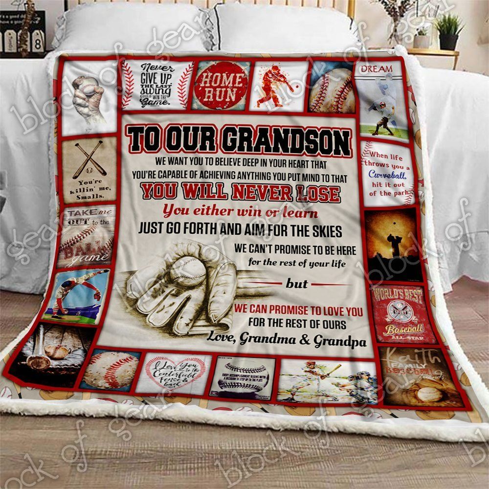 Baseball Grandson Sherpa Fleece Blanket
