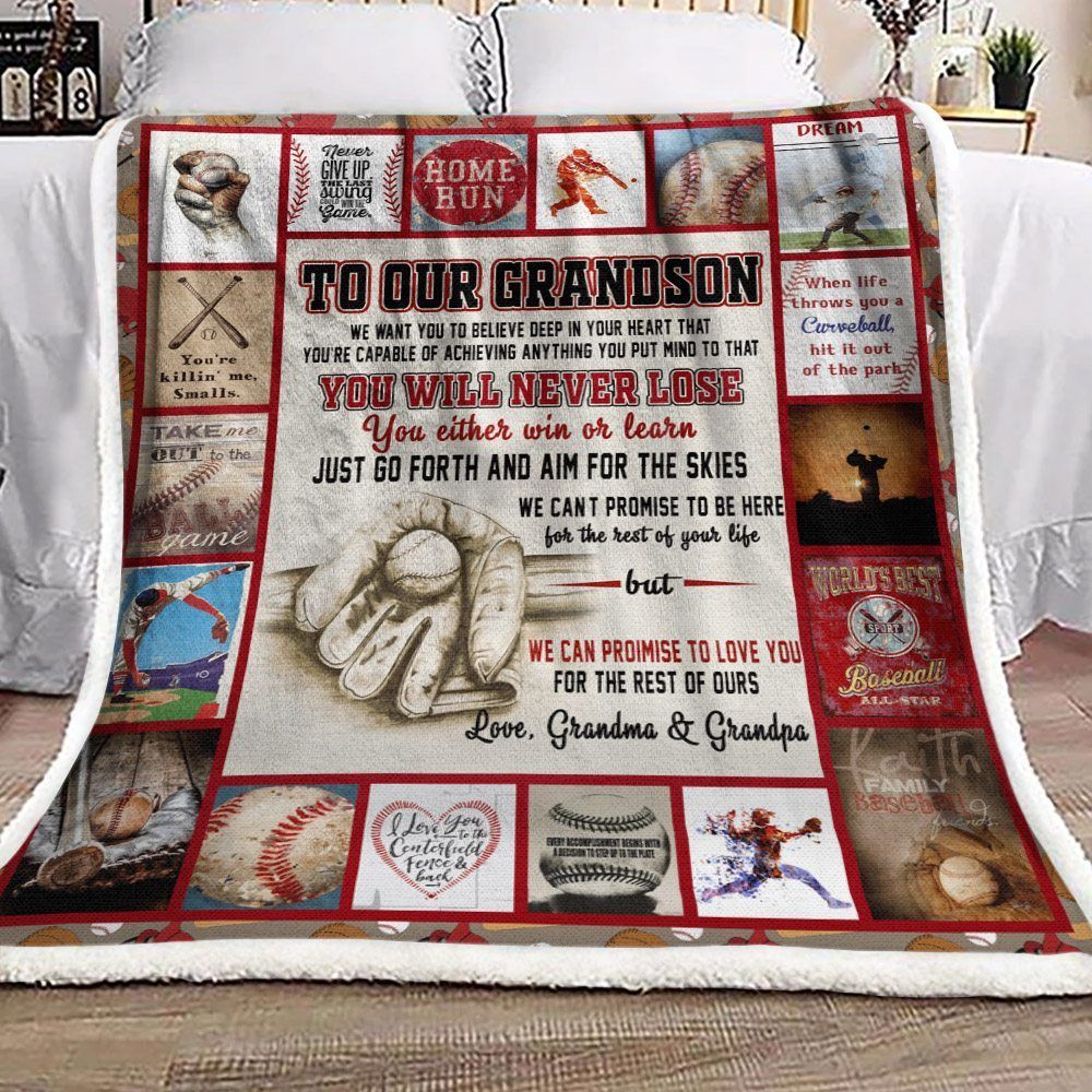 Baseball Grandson Sherpa Fleece Blanket