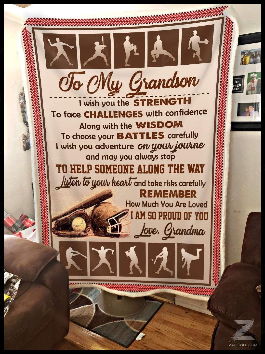 Baseball Grandson I Am So Proud Of You Love Grandma Sherpa Fleece Blanket