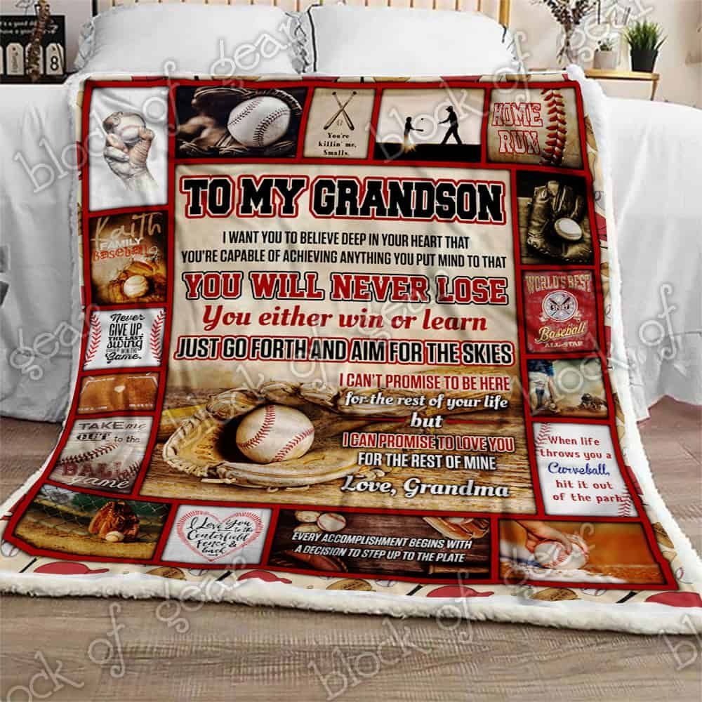 Baseball Grandson Love Grandma Fleece Blanket
