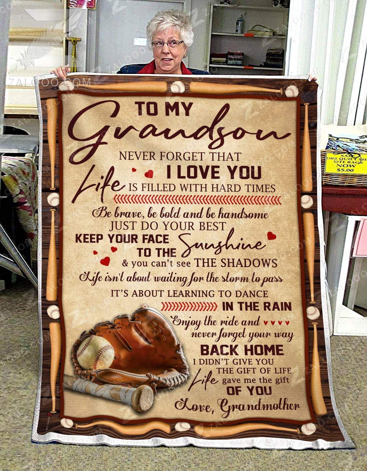 Baseball Grandson Your Way Back Home Love Grandmother Sherpa Fleece Blanket