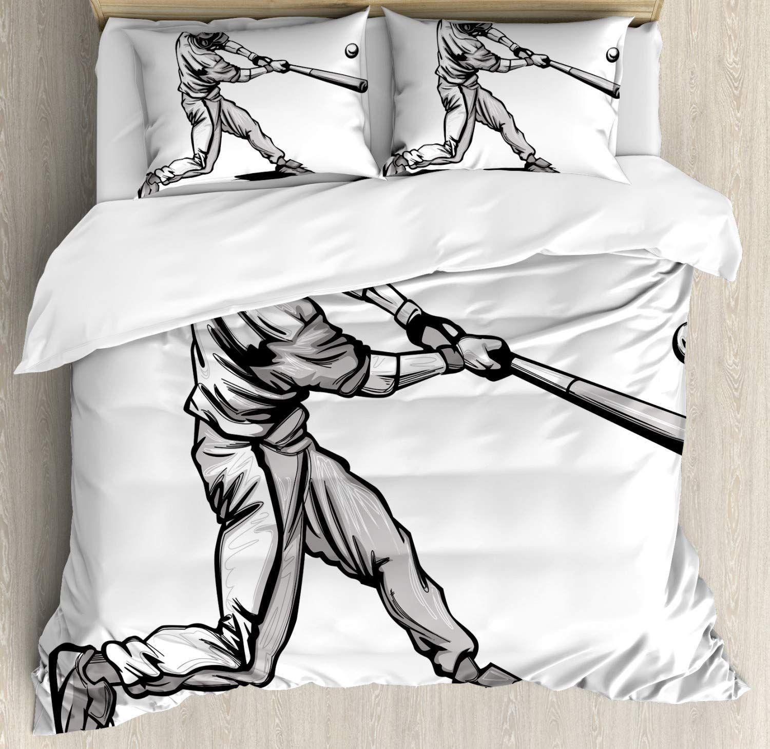 Baseball Hitter Swinging At A Fast Pitch Athlete Sportsman Hand Drawn Bedding Set